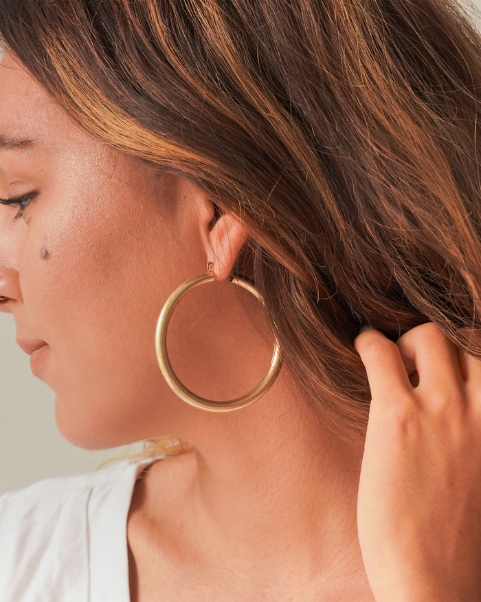 Dauplaise Jewelry - Worn Gold Tubular Hoop Earrings