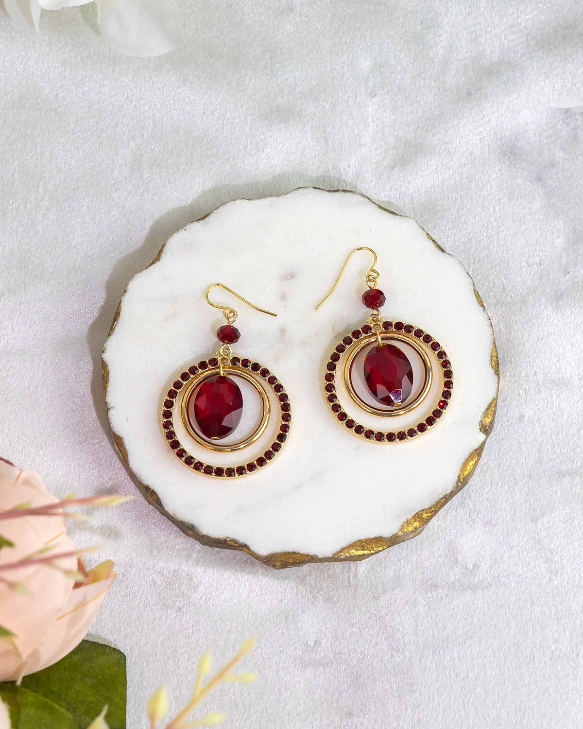 Dauplaise Jewelry - Crimson Sunburst Hoops