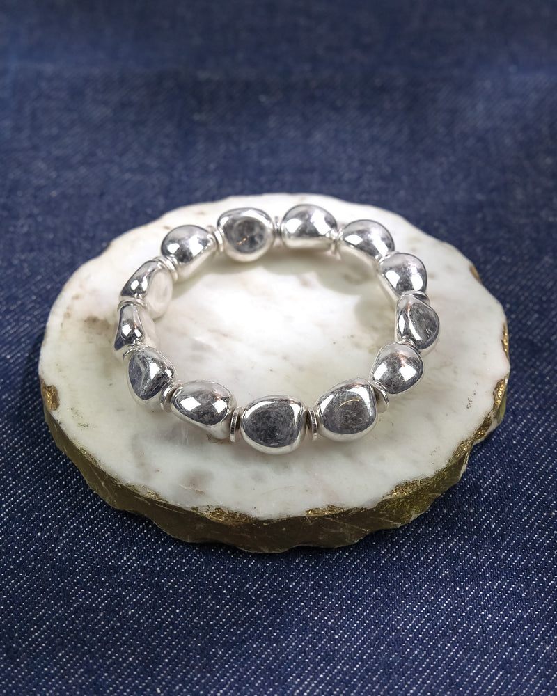 Dauplaise Jewelry - Silver-Tone Textured Bead Stretch Bracelet