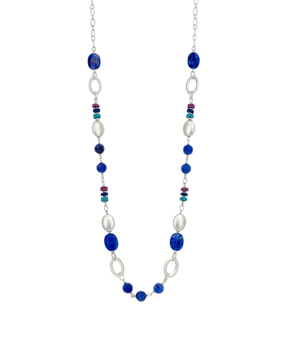 Dauplaise Jewelry - Multicolored Beaded Necklace with Silver-Tone Circles