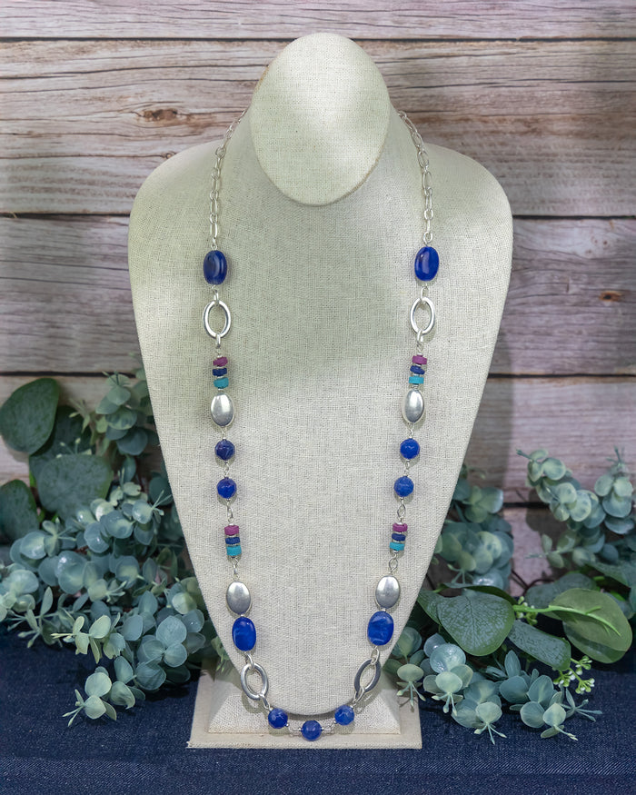 Dauplaise Jewelry - Multicolored Beaded Necklace with Silver-Tone Circles