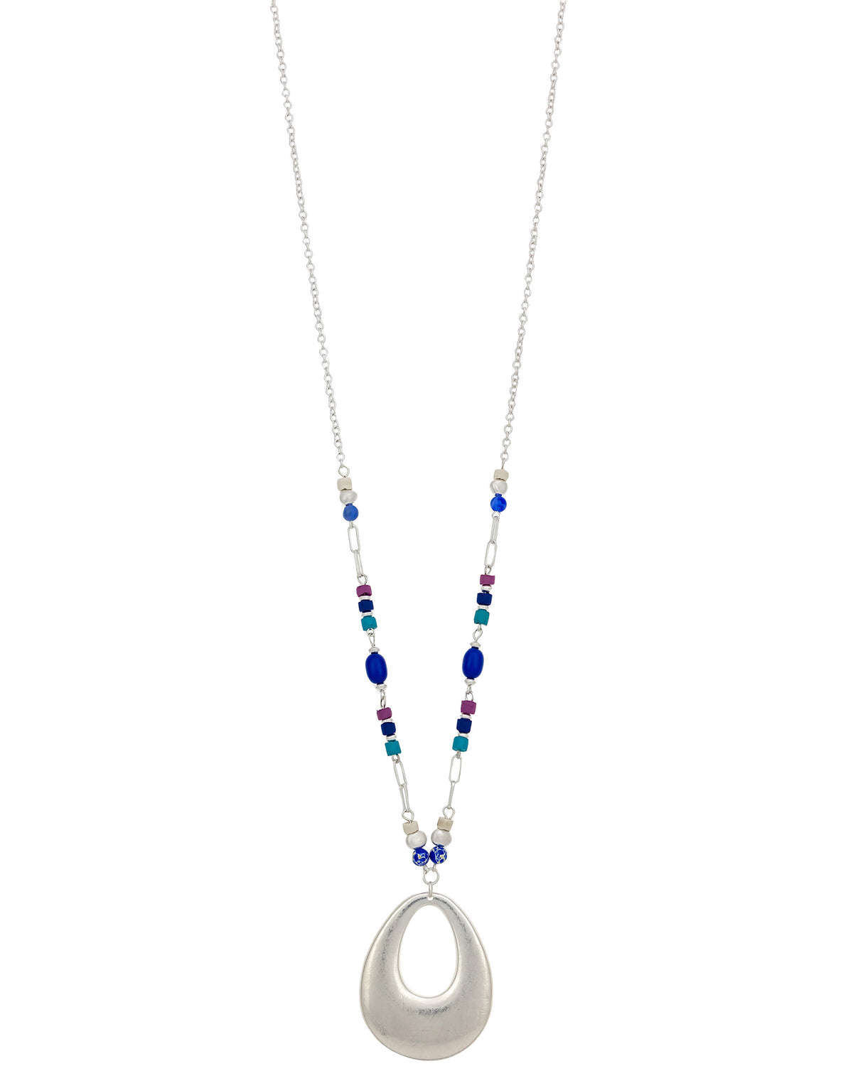 Dauplaise Jewelry - Long Beaded Necklace with Silver-Tone Pendant