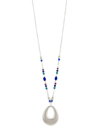 Dauplaise Jewelry - Long Beaded Necklace with Silver-Tone Pendant