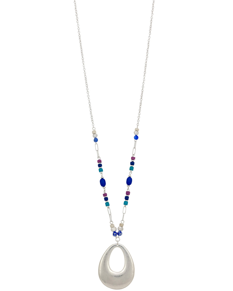 Dauplaise Jewelry - Long Beaded Necklace with Silver-Tone Pendant