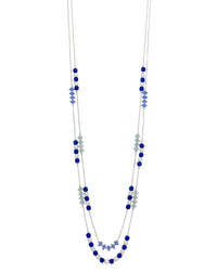 Dauplaise Jewelry - Layered Blue Beaded Necklace with Silver Accents