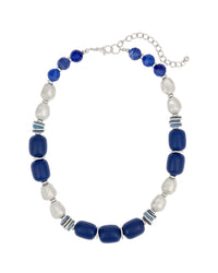 Dauplaise Jewelry - Blue Beaded Statement Necklace with Silver Accents