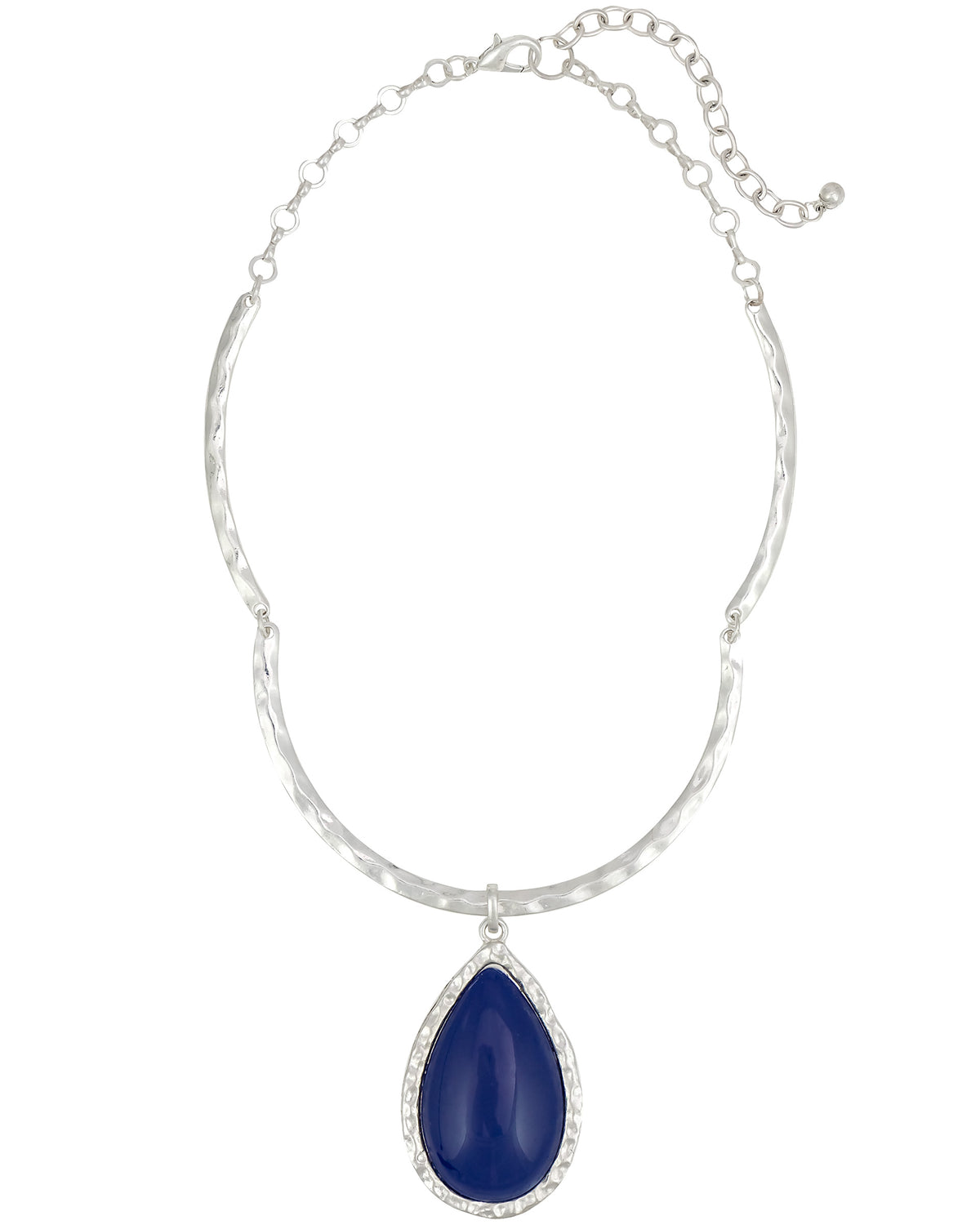 Dauplaise Jewelry - Textured Silver-Tone Necklace with Blue Stone Pendant