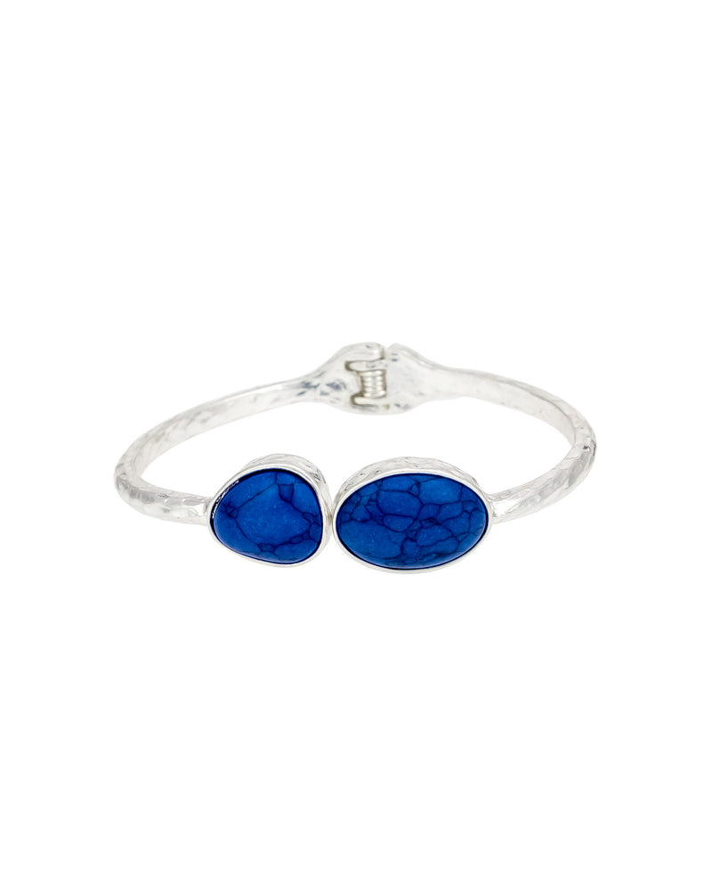 Dauplaise Jewelry - Blue Stone Cuff Bracelet with Hinge Closure