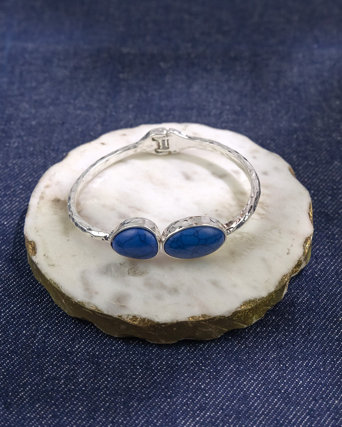 Dauplaise Jewelry - Blue Stone Cuff Bracelet with Hinge Closure