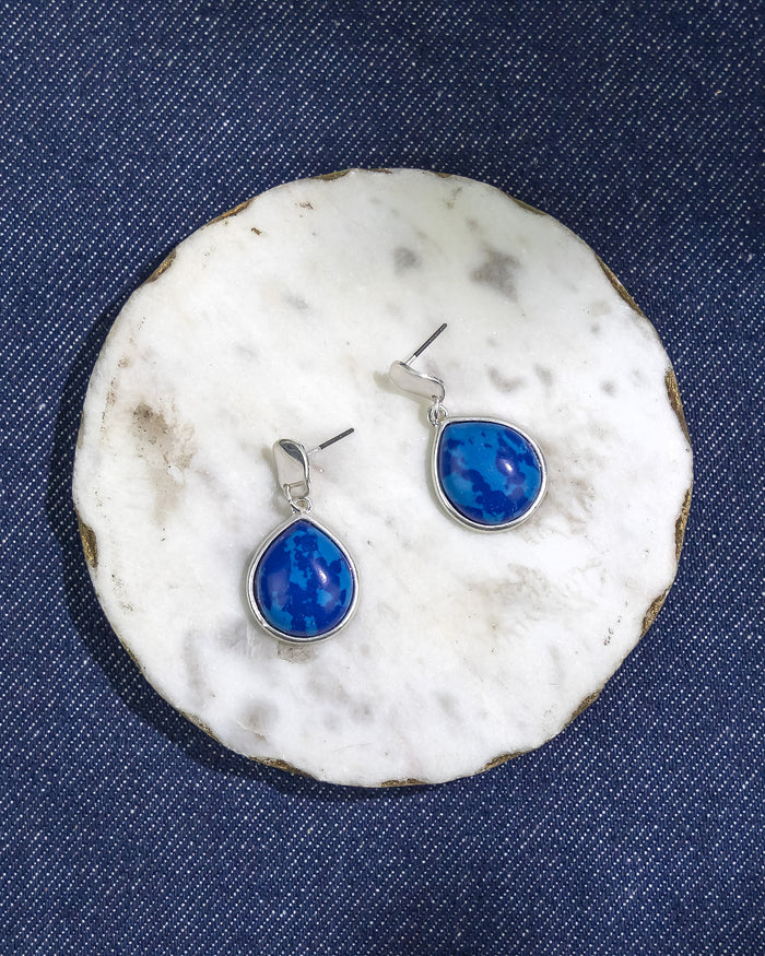 Dauplaise Jewelry - Blue Stone Teardrop Stud Earrings