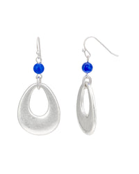 Dauplaise Jewelry - Silver-Tone Oval Drop Earrings with Blue Bead Accent