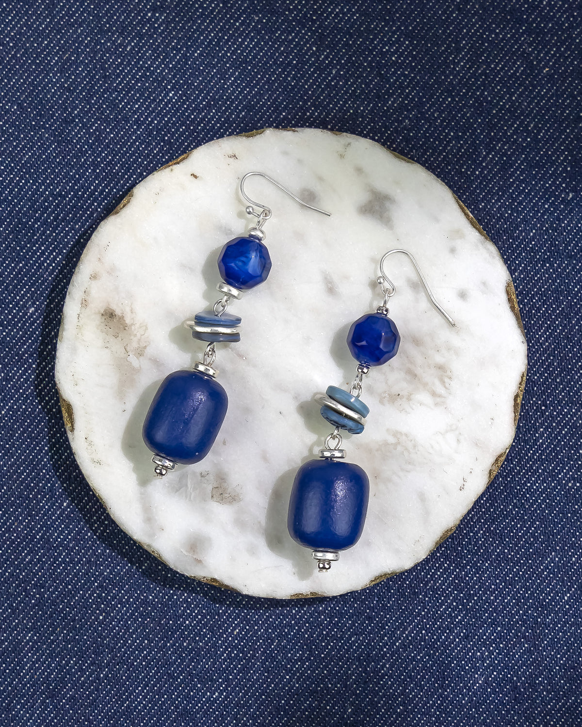 Dauplaise Jewelry - Blue Beaded Drop Earrings