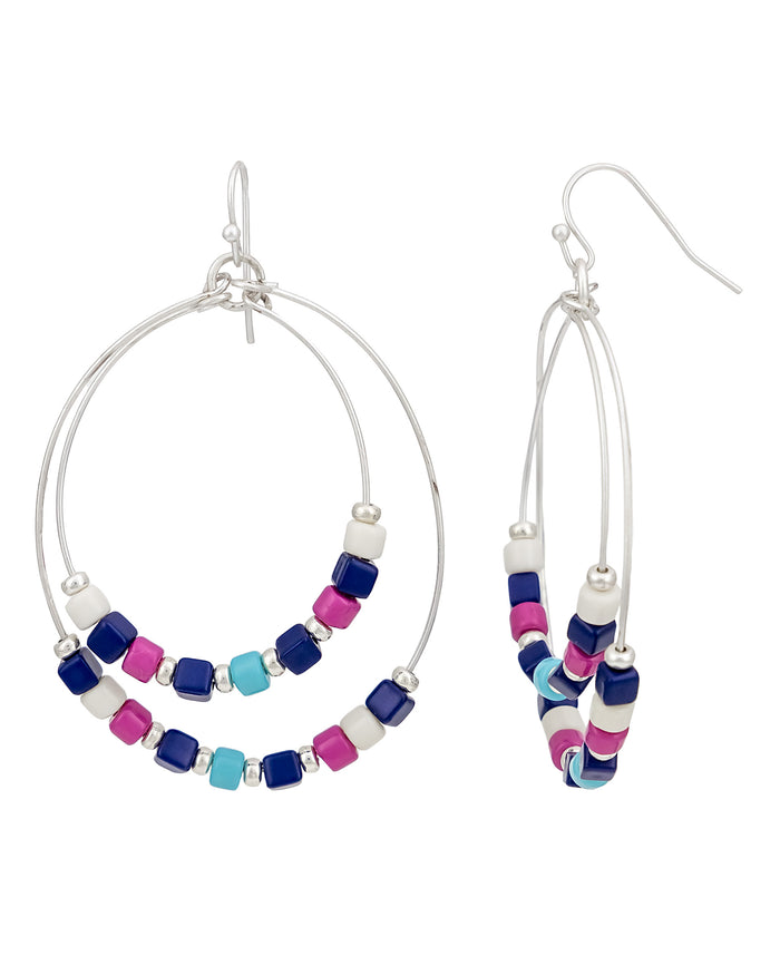 Dauplaise Jewelry - Multicolor Beaded Double Hoop Earrings