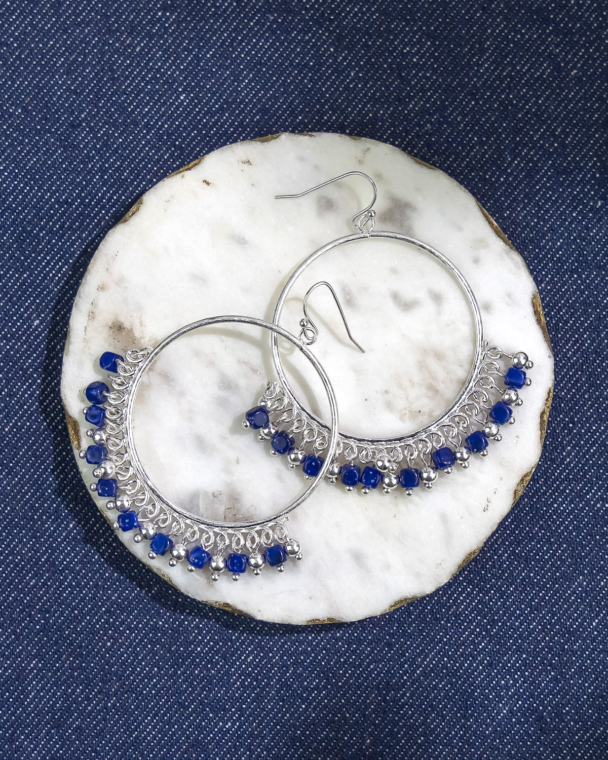 Dauplaise Jewelry - Blue Beaded Hoop Earrings