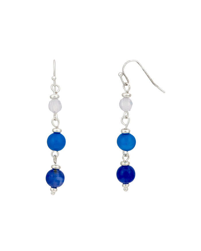 Dauplaise Jewelry - Blue and White Beaded Drop Earrings