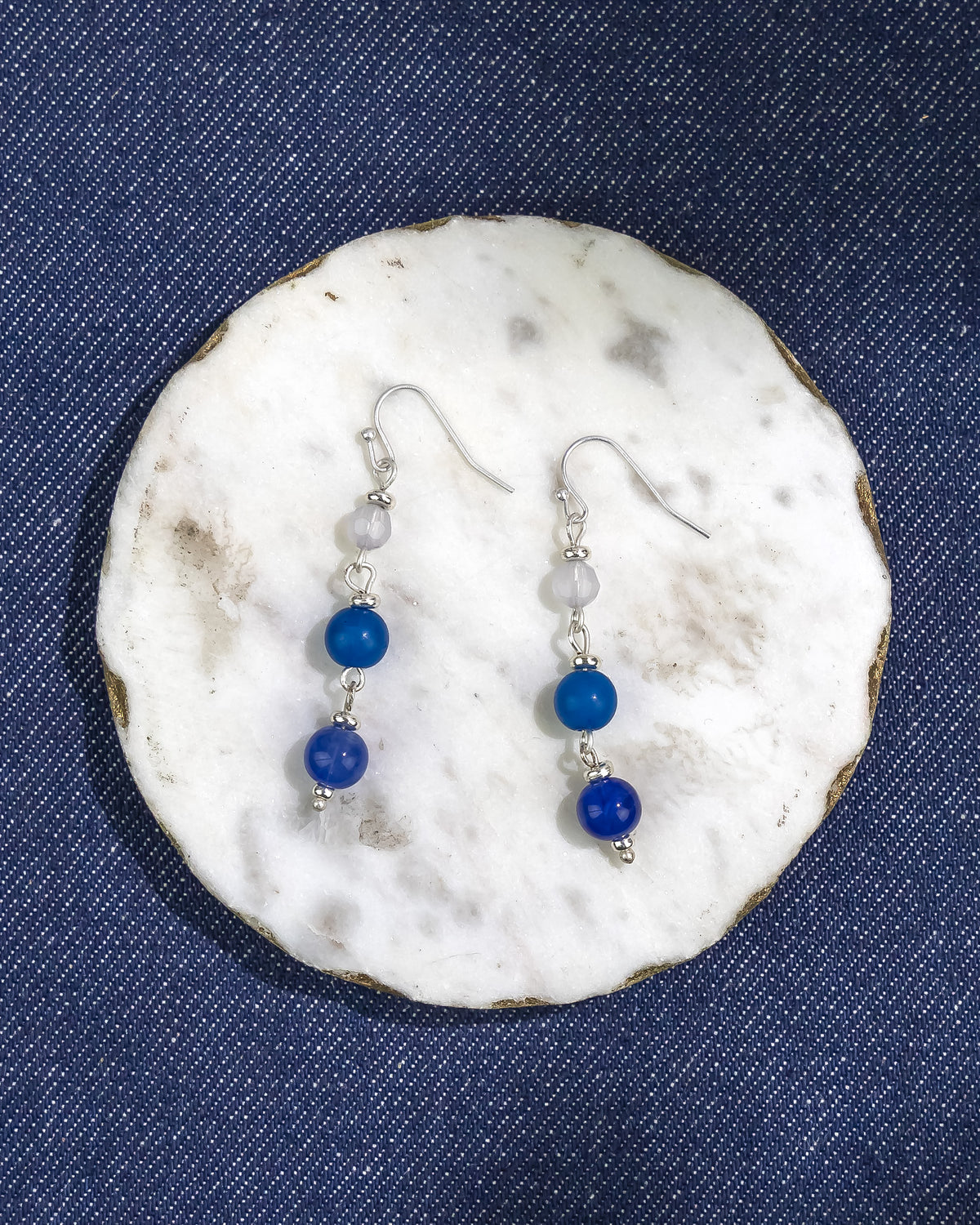 Dauplaise Jewelry - Blue and White Beaded Drop Earrings