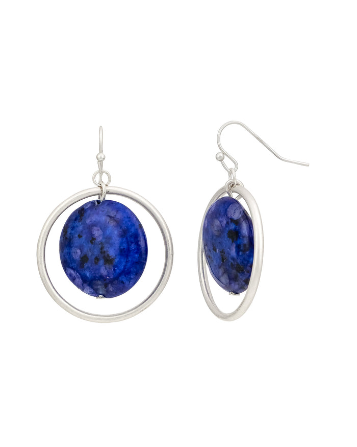 Dauplaise Jewelry - Blue Stone Drop Earrings with Silver Hoop Accents