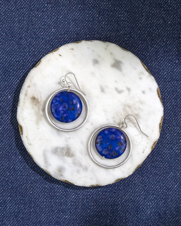 Dauplaise Jewelry - Blue Stone Drop Earrings with Silver Hoop Accents