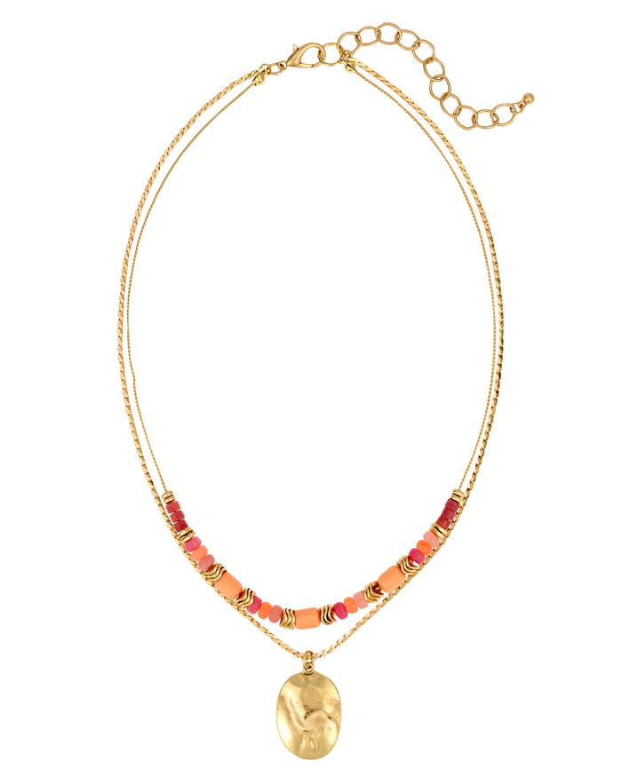 Dauplaise Jewelry - Layered Beaded Necklace with Gold Pendant