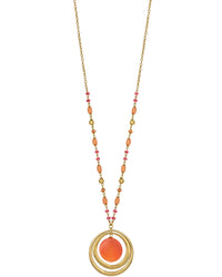 Dauplaise Jewelry - Long Beaded Necklace with Double Circle Pendant