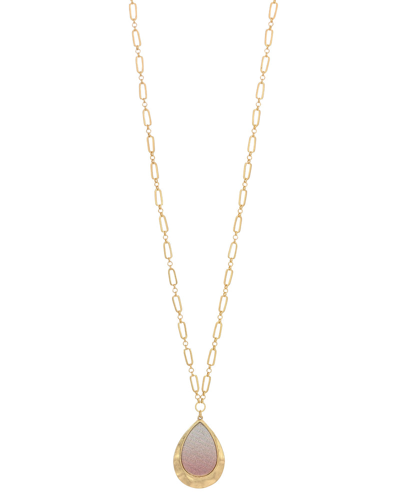 Dauplaise Jewelry - Ombre Glitter Teardrop Pendant Necklace