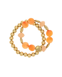 Dauplaise Jewelry - Gold Beaded Bracelet Set with coral Accents