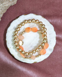 Dauplaise Jewelry - Gold Beaded Bracelet Set with coral Accents