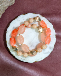 Dauplaise Jewelry - Coral Stone Beaded Bracelet Set