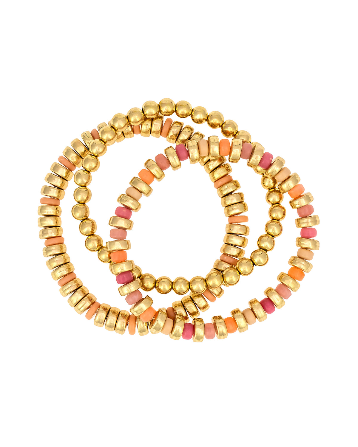 Dauplaise Jewelry - Gold Beaded Bracelet Set with Coral Accents