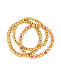 Dauplaise Jewelry - Gold Beaded Bracelet Set with Coral Accents