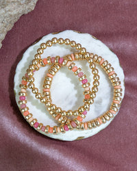 Dauplaise Jewelry - Gold Beaded Bracelet Set with Coral Accents