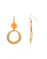 Daupaise Jewelry - Gold Hoop Earrings with coral Stone Accent