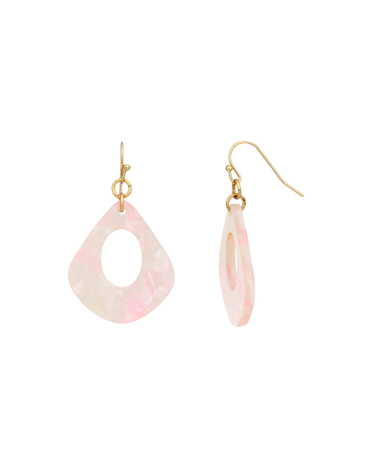 Daupaise Jewelry - Pink Marbled Drop Earrings with Gold Accents