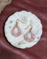 Daupaise Jewelry - Pink Marbled Drop Earrings with Gold Accents