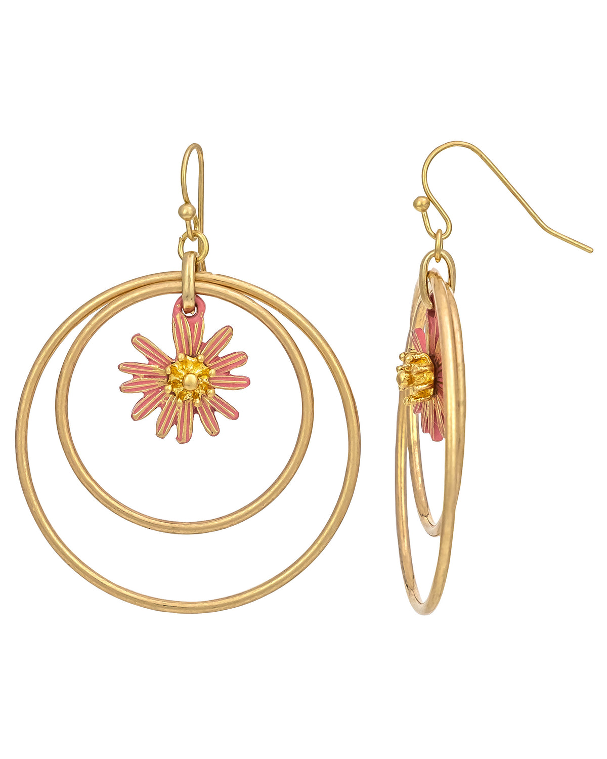 Daupaise Jewelry - Double Hoop Daisy Drop Earrings