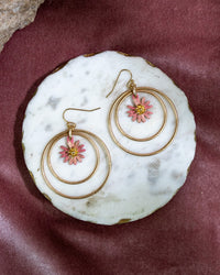 Daupaise Jewelry - Double Hoop Daisy Drop Earrings