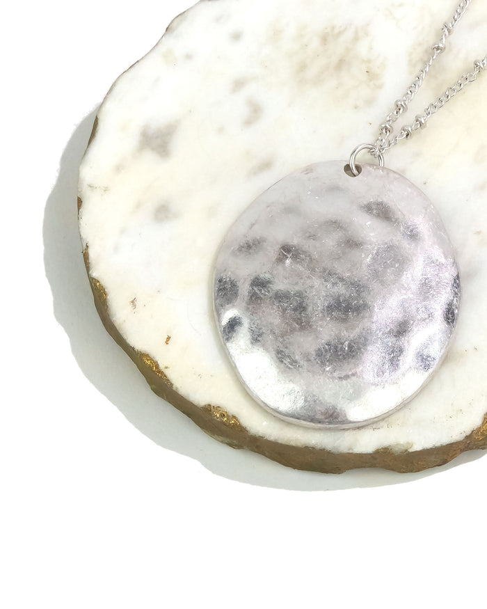 Dauplaise Jewelry - Long Hammered Pendant with Chain Necklace