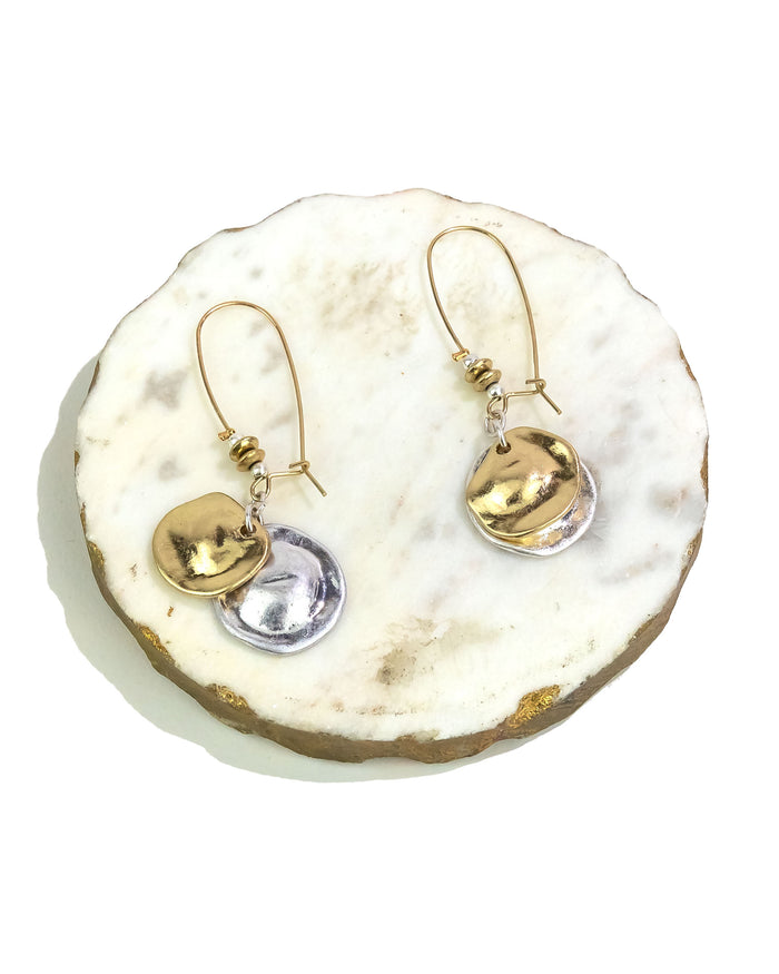 Dauplaise Jewelry - Two-tone Shepherd Hook Earrings with Discs