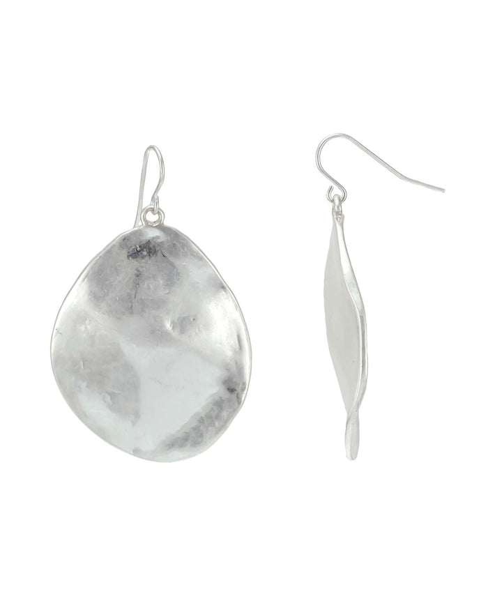 Dauplaise Jewelry - Silver-tone Hammered Disc Drop Earrings