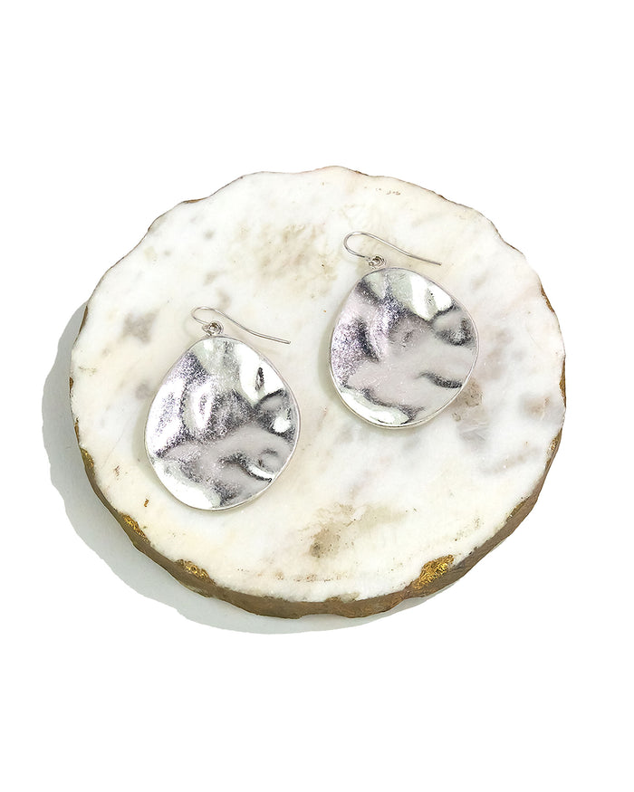 Dauplaise Jewelry - Silver-tone Hammered Disc Drop Earrings