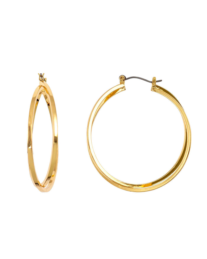 Dauplaise Jewelry - Gold-tone Two Row Open Crossed Hoop Earrings