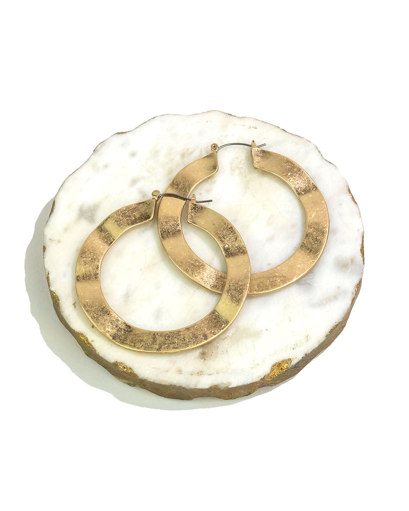 Dauplaise Jewelry - Large Worn-gold Click It Flat Wavy Hoop Earrings