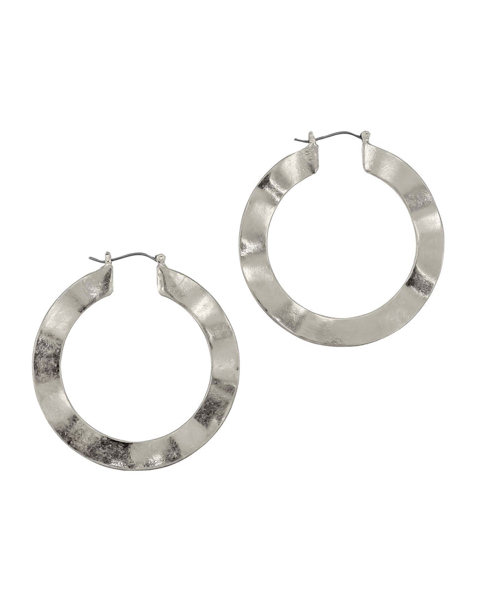 Dauplaise Jewelry - Large Worn-silver Click It Flat Wavy Hoop Earrings