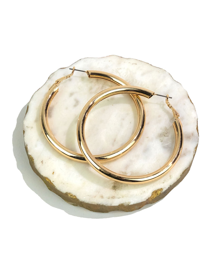 Dauplaise Jewelry - Large Gold-tone Click Metal Hoop Earrings