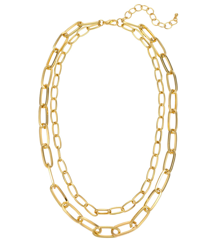 Dauplaise Jewelry - Gold Short Two-Row Links Chain Necklace