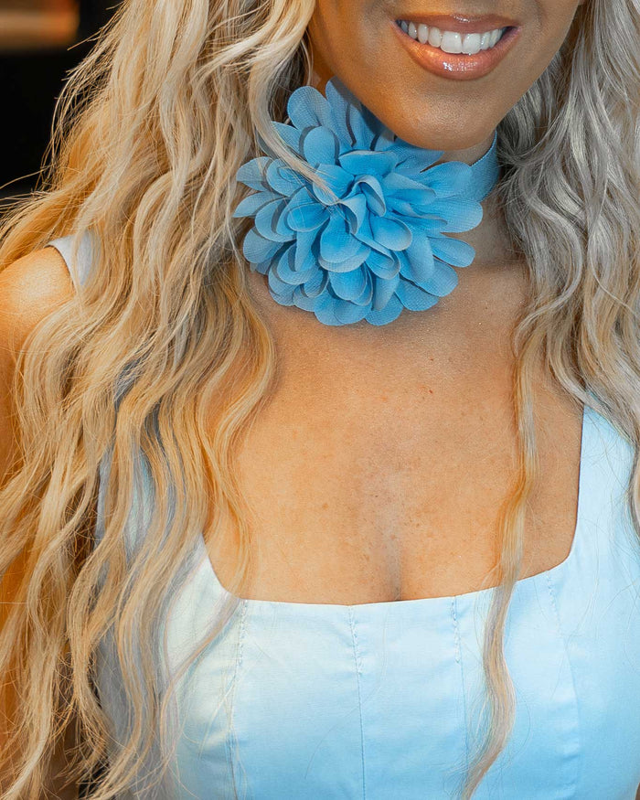 Sydney's Soft Blue Chiffon Flower Choker