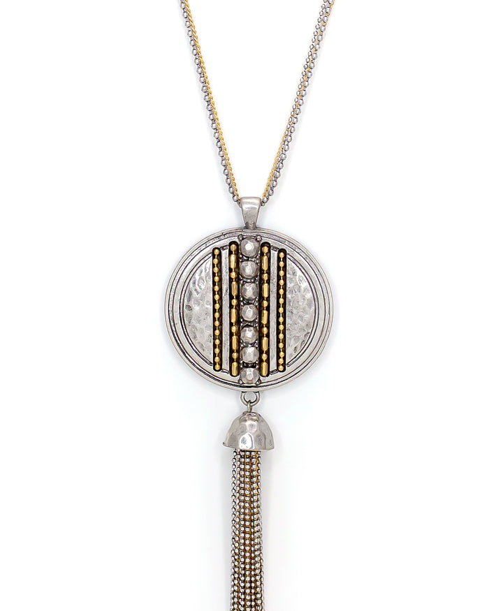 Ruby Rd. - Two-Tone Chain Reactive Long Pendant Tassel Necklace