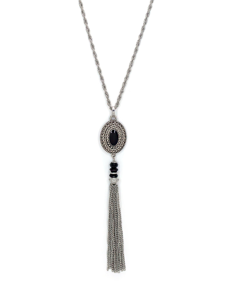 Ruby Rd. - Paisley Pendant Necklace with Black Beads