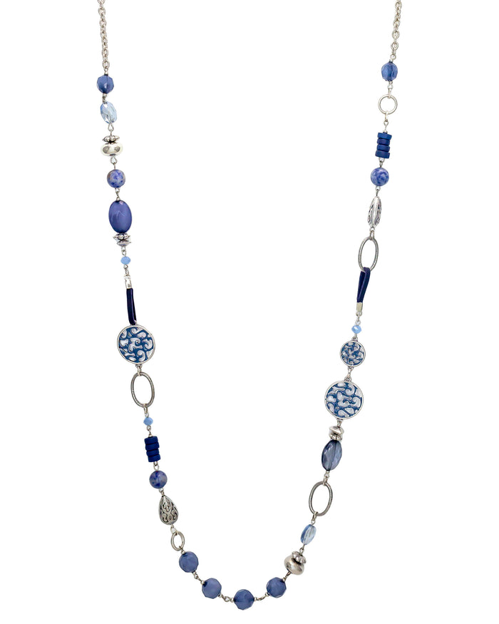 Ruby Rd. - Blue Disc Beaded Link Necklace