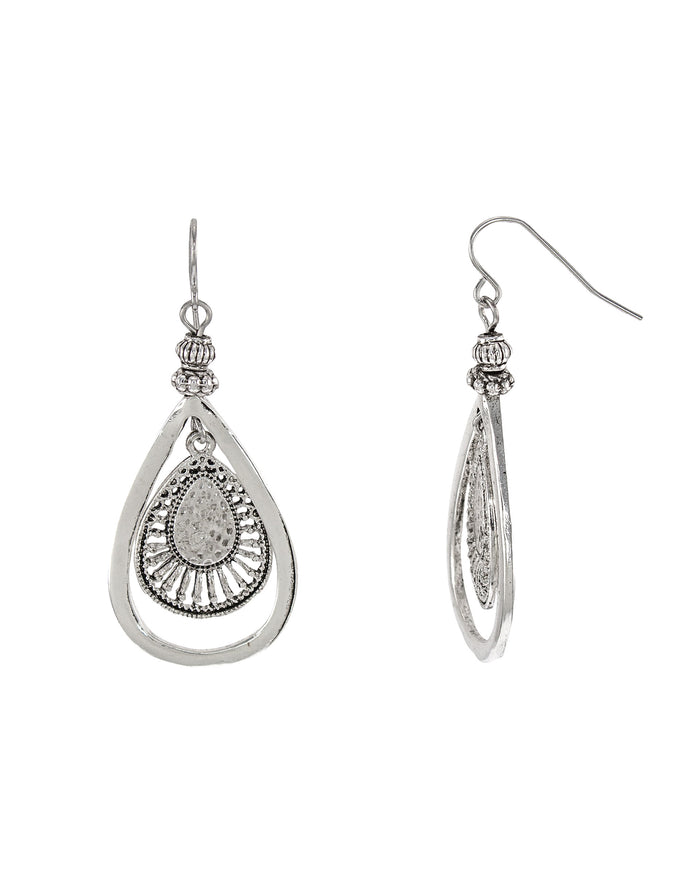 Ruby Rd. - Silver-tone Teardrop Open Filigree Orbital Earrings